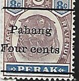[Tiger - Perak Postage Stamp Overprinted "Pahang" & Surcharged "Four cents", type F]