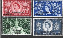 [Coronation of Queen Elizabeth II -  Great Britain Postage Stamps Overprinted "BAHRAIN" & Surcharged, type K]