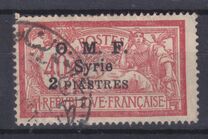 [French Postage Stamps Surcharged & Overprinted "O.M.F. - Syrie" - "Value" in 1 Line, type J]