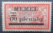 [French Postage Stamps Overprinted "MEMEL" and Surcharged, type B6]