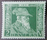 [The 90th Anniversary of the Birth of Prince Luitpold - Type I: Small 9 and no Foot on 1 in "1911". Type II: Large 9 and Foot on 1 in "1911", type H2]