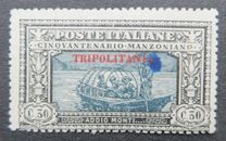 [The 50th Anniversary of the Death of Alessandro Manzoni - Italian Postage Stamps Overprinted "TRIPOLITANIA" in Red, type F2]