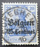 [German Empire Postage Stamps Surcharged "Fr. and C." or "Centimes" & Overprinted "Belgien", type A3]