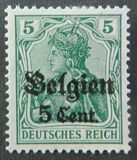 [German Empire Postage Stamps Surcharged "F and Cent" & Overprinted "Belgien", 類型 B2]