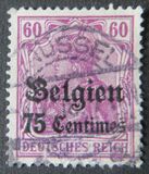 [German Empire Postage Stamps Surcharged "Fr. and C." or "Centimes" & Overprinted "Belgien", type A5]