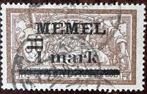 [French Postage Stamps Overprinted "MEMEL" and Surcharged, type B8]