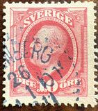 [King Oscar II Stamp of 1885 with Blue Coach Horn on Back, Tip H1]