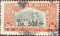 [Airmail - Currency Revaluation - Founding of La Paz stamps of 1951 Surcharged, type FV3]