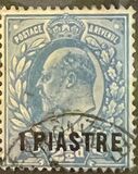 [Great Britain Postage Stamp Surcharged - "I PIASTRE" 2½mm in Height, type M]