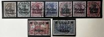 [German Empire Postage Stamps Surcharged "Fr. and C." or "Centimes" & Overprinted "Belgien", type A]