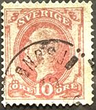 [King Oscar II Stamp of 1885 with Blue Coach Horn on Back, Tip H1]