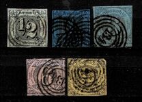 [Value Stamps - Black Print on Colored Paper, type A]