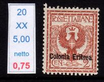 [Italian Postage Stamps Overprinted "Colonia Eritrea", type E1]