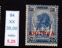 [Italian Postage Stamps Overprinted "ERITREA" in Dark Blue or Red & Surcharged, type W4]