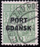 [Polish Postage Stamps Overprinted "PORT GDAŃSK" - Eagle on Striped Background, type I1]