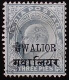[King Edward VII, 1841-1910 - India Postage Stamps Overprinted in Black - "GWALIOR" Thin & 13mm Long, type C12]