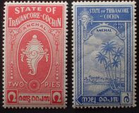 [Coat of Arms and Landscapes Inscribed "STATE OF TRAVANCORE-COCHIN", type L]