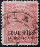 [Travancore Stamps - Overprinted with New Value, type B]