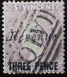 [Queen Victoria - New Colour & Surcharged "THREE PENCE", type J]