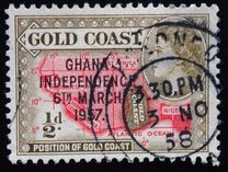 [Queen Elizabeth Stamps of 1952 of Gold Coast Overprinted "GHANA INDEPENDENCE 6TH.. MARCH, 1957", סוג B]