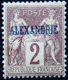 [French Postage Stamps Overprinted "ALEXANDRIE" - Colored Paper, type A1]