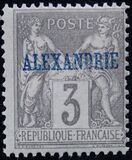 [French Postage Stamps Overprinted "ALEXANDRIE" - Colored Paper, type A2]