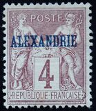 [French Postage Stamps Overprinted "ALEXANDRIE" - Colored Paper, type A3]