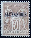 [French Postage Stamps Overprinted "ALEXANDRIE" - Colored Paper, type A11]