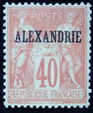 [French Postage Stamps Overprinted "ALEXANDRIE" - Colored Paper, type A12]