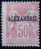 [French Postage Stamps Overprinted "ALEXANDRIE" - Colored Paper, type A13]