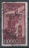 [Airplane over Bell Tower, Rome - Italy Postage Stamp of 1948 Overprinted "AMG-FTT", type BL]