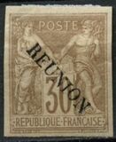 [French Colonies Postage Stamps Overprinted "REUNION", type E]
