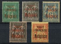 [French Postage Stamps Overprinted "POSTE - FRANCAISE - Madagascar", type F]