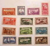 [Syrian Postage Stamps Overprinted in Red, Black or Blue, type D]