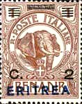 [Italian Postage Stamps Overprinted "ERITREA" in Dark Blue or Red & Surcharged, τύπος W]