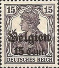 [German Empire Postage Stamps Surcharged "F and Cent" & Overprinted "Belgien", type B5]