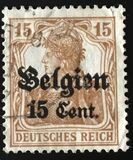 [German Empire Postage Stamps Surcharged "F and Cent" & Overprinted "Belgien", 類型 B5]