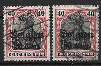 [German Empire Postage Stamps Surcharged "F and Cent" & Overprinted "Belgien", Вид B10]