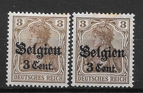 [German Empire Postage Stamps Surcharged "F and Cent" & Overprinted "Belgien", tip B1]