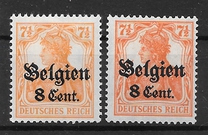 [German Empire Postage Stamps Surcharged "F and Cent" & Overprinted "Belgien", tip B3]