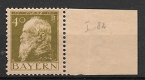 [The 90th Anniversary of the Birth of Prince Luitpold - Type I: Small 9 and no Foot on 1 in "1911". Type II: Large 9 and Foot on 1 in "1911", tip G3]