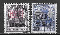 [German Empire Postage Stamps Surcharged & Overprinted "M.V.i.R.", type A]