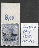 [German Empire Postage Stamps Surcharged "F and Cent" & Overprinted "Belgien", 類型 B8]