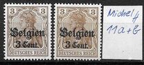 [German Empire Postage Stamps Surcharged "F and Cent" & Overprinted "Belgien", 類型 B1]