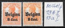 [German Empire Postage Stamps Surcharged "F and Cent" & Overprinted "Belgien", 類型 B3]