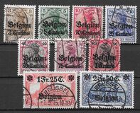 [German Empire Postage Stamps Surcharged "Fr. and C." or "Centimes" & Overprinted "Belgien", type A]
