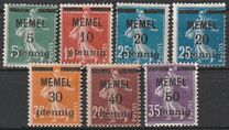 [French Postage Stamps Overprinted "MEMEL" and Surcharged, type B]