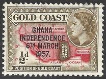 [Queen Elizabeth Stamps of 1952 of Gold Coast Overprinted "GHANA INDEPENDENCE 6TH.. MARCH, 1957", type B]