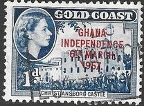 [Queen Elizabeth Stamps of 1952 of Gold Coast Overprinted "GHANA INDEPENDENCE 6TH.. MARCH, 1957", type C]