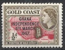 [Queen Elizabeth Stamps of 1952 of Gold Coast Overprinted "GHANA INDEPENDENCE 6TH.. MARCH, 1957", Scrivi B]